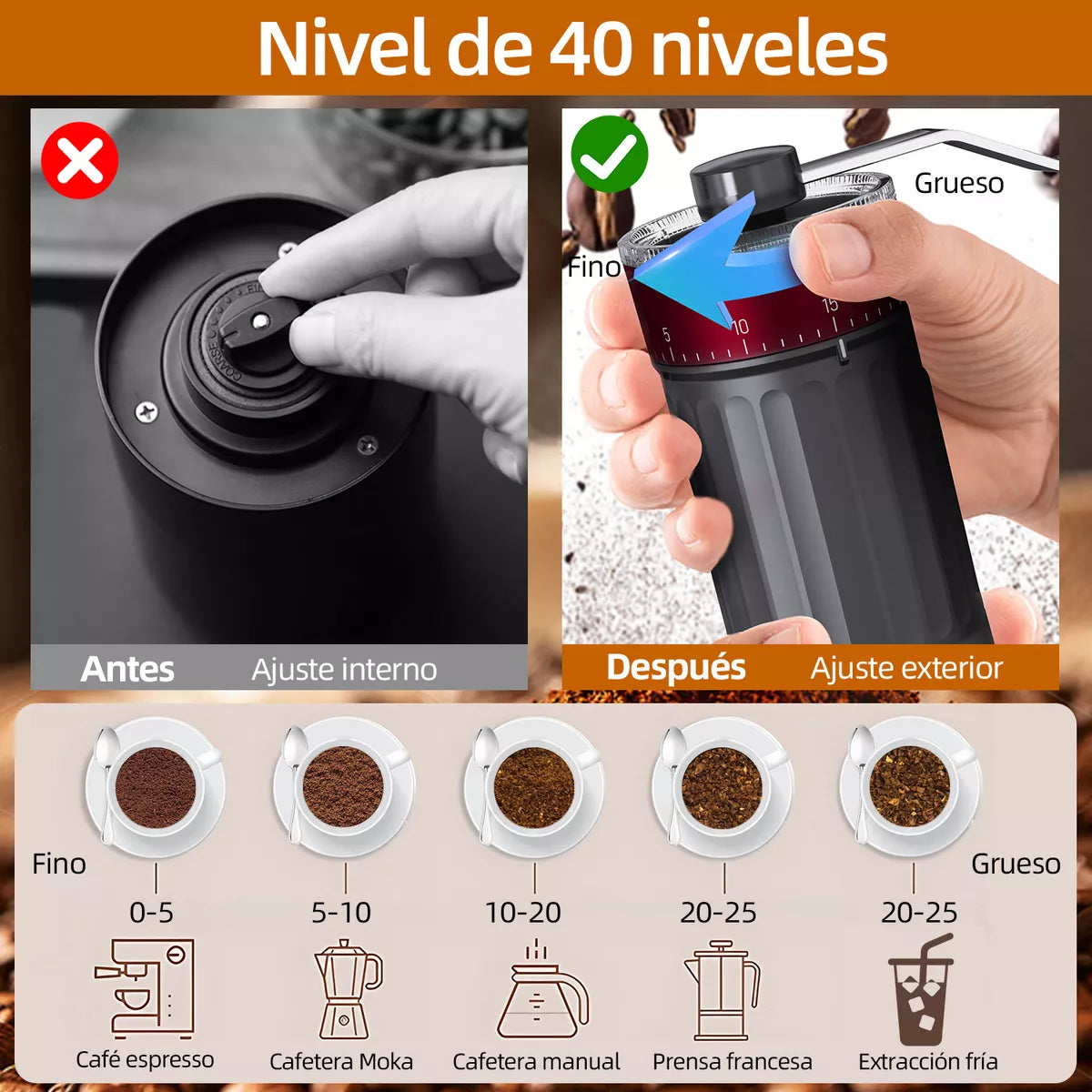 Moedor de Grãos de Cafe Manual de Cerámica Cor Preto