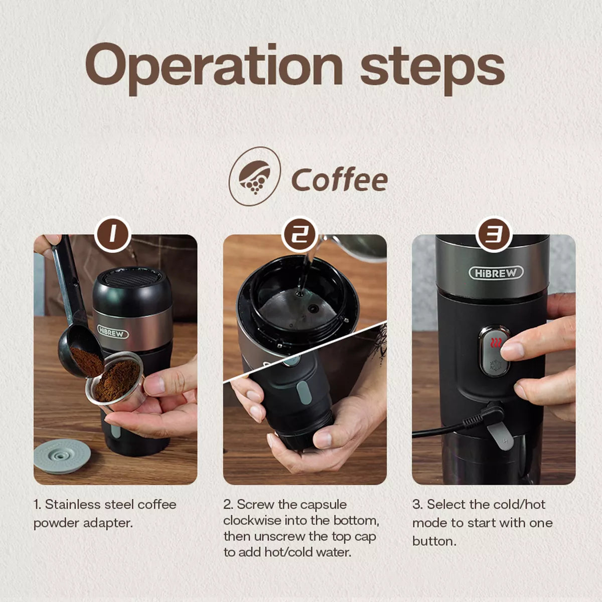 Cafeteira Portátil Elétrica 3 Em 1 HIBREW